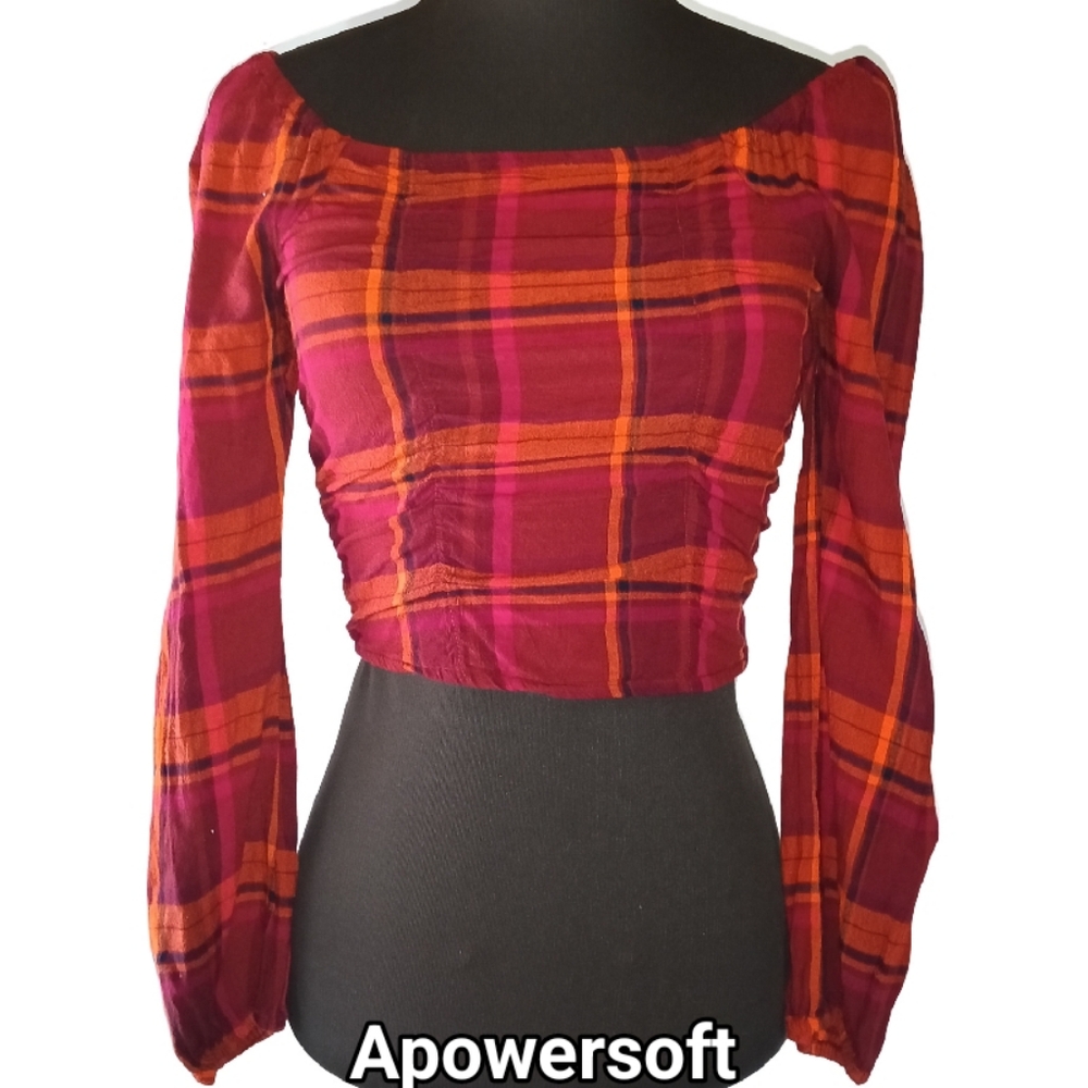 Ruched Plaid Crop Top (0724)